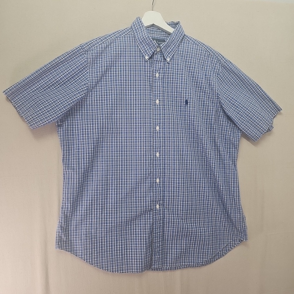 Vtg Ralph Lauren Plaid Men's XL Blue Classic Fit Short Sleeve Button Down Shirt